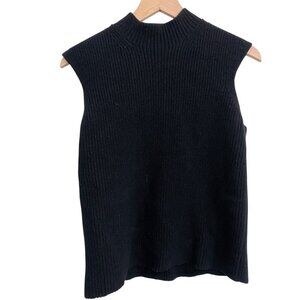 100% Merino Wool Black Mock Neck Sleeveless Sweater L